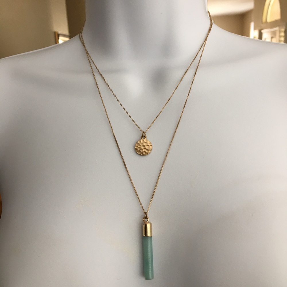 Amazonite cylinder gold plated pendant necklace